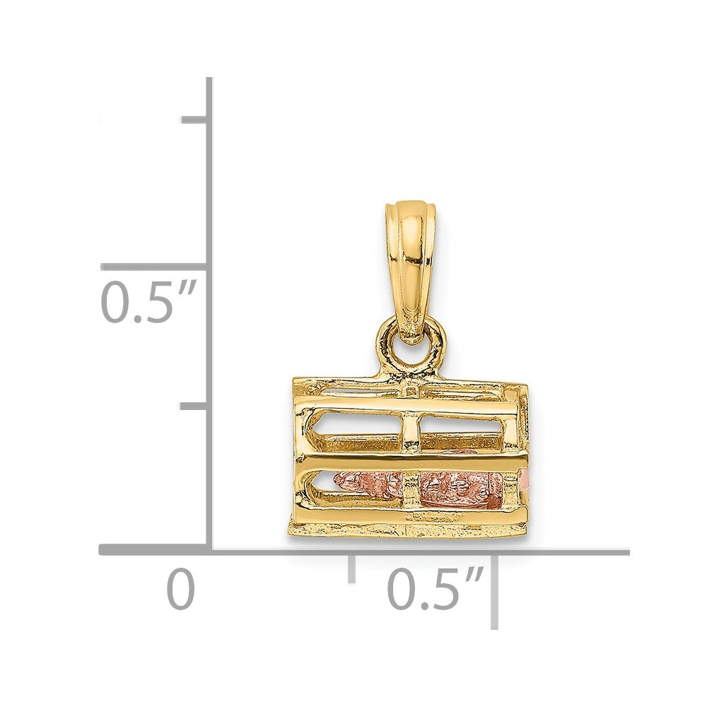 14K Two-Tone Moveable 3-D Pink Lobster In Trap Charm