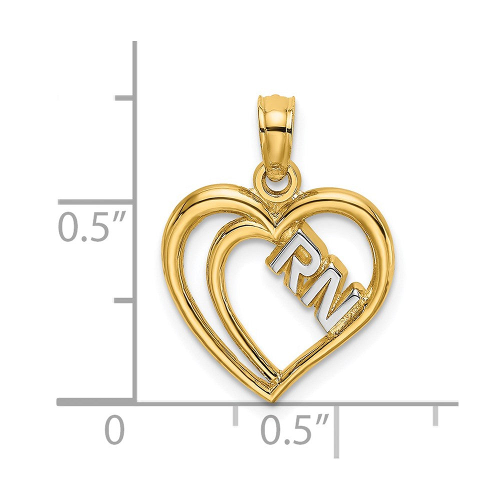 14k and White Rhodium RN Inside Double Hearts Charm