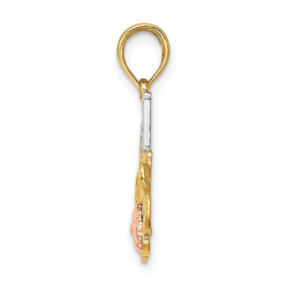 14k Two-tone with White Rhodium #1 MOM with Flower Charm