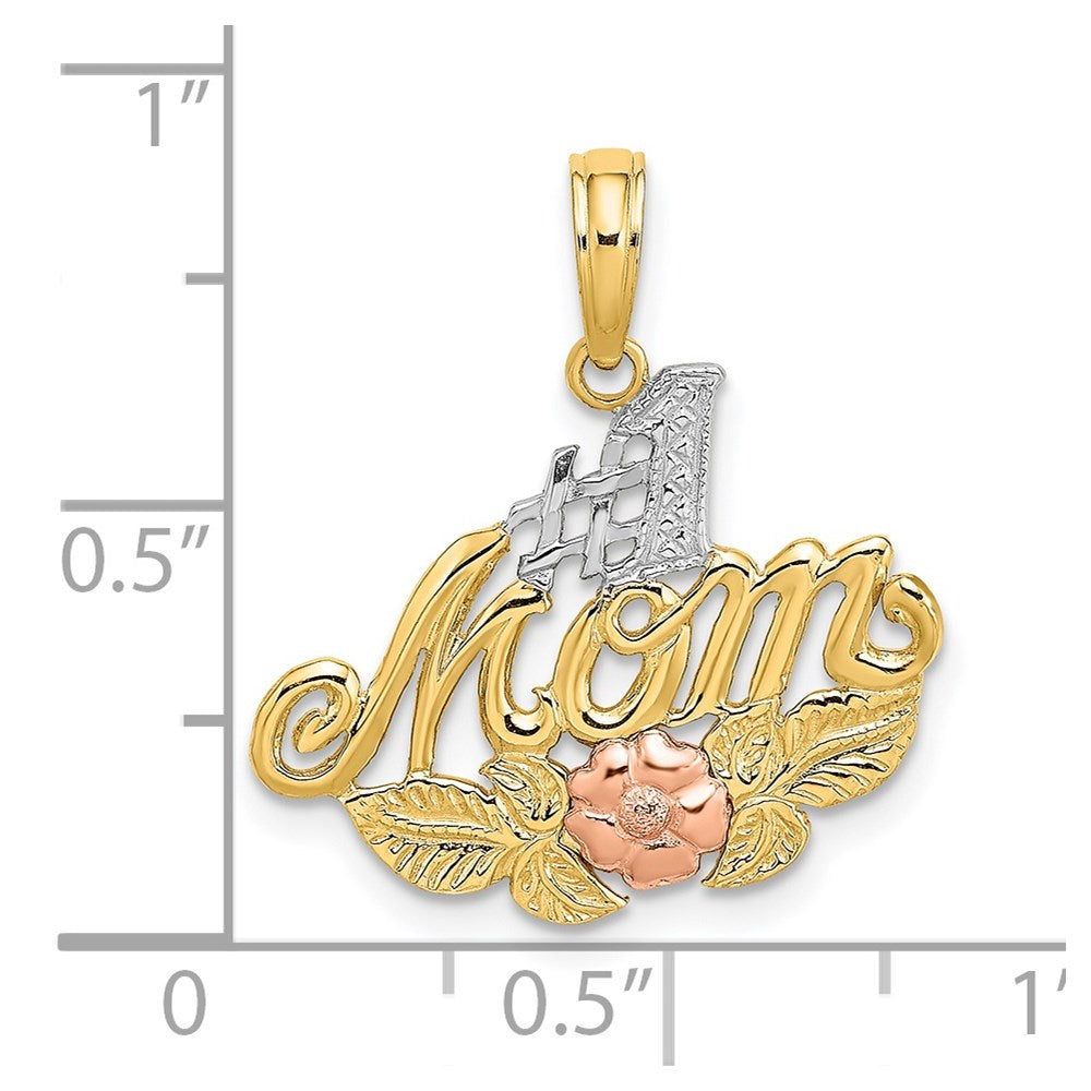 14k Two-tone with White Rhodium #1 MOM with Flower Charm