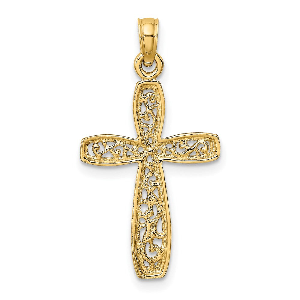 14k and White Rhodium Filigree Cross Charm