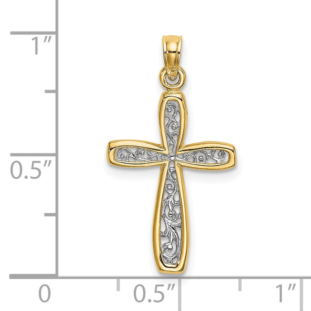 14k and White Rhodium Filigree Cross Charm