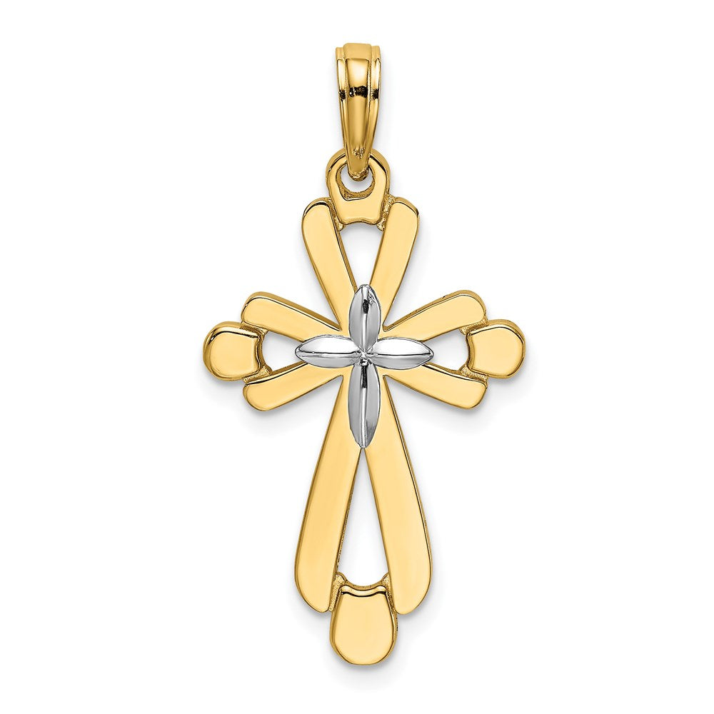 14K and White Rhodium Polished Fancy Cross Charm