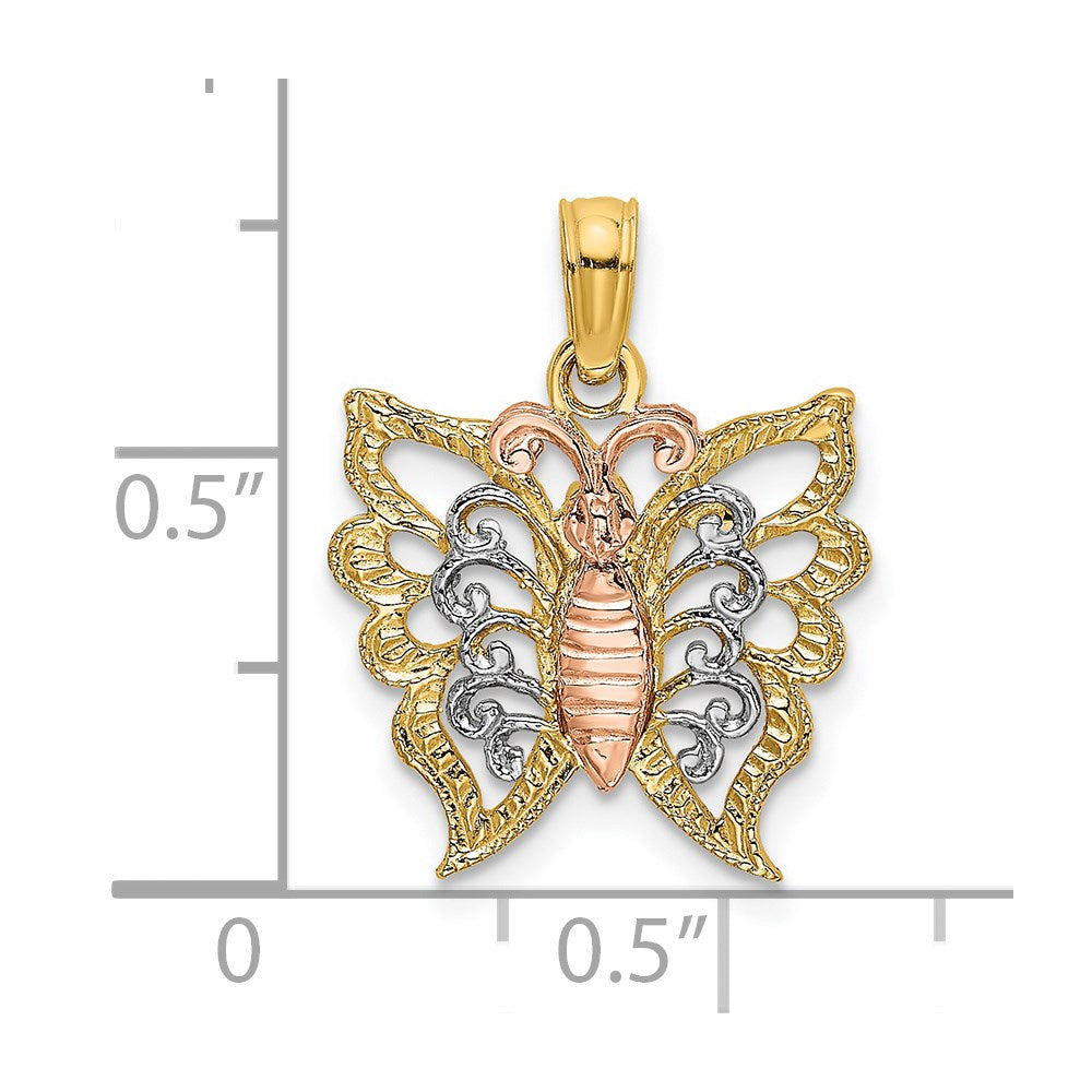 14k Two-Tone with White Rhodium Butterfly Cut-Out Charm