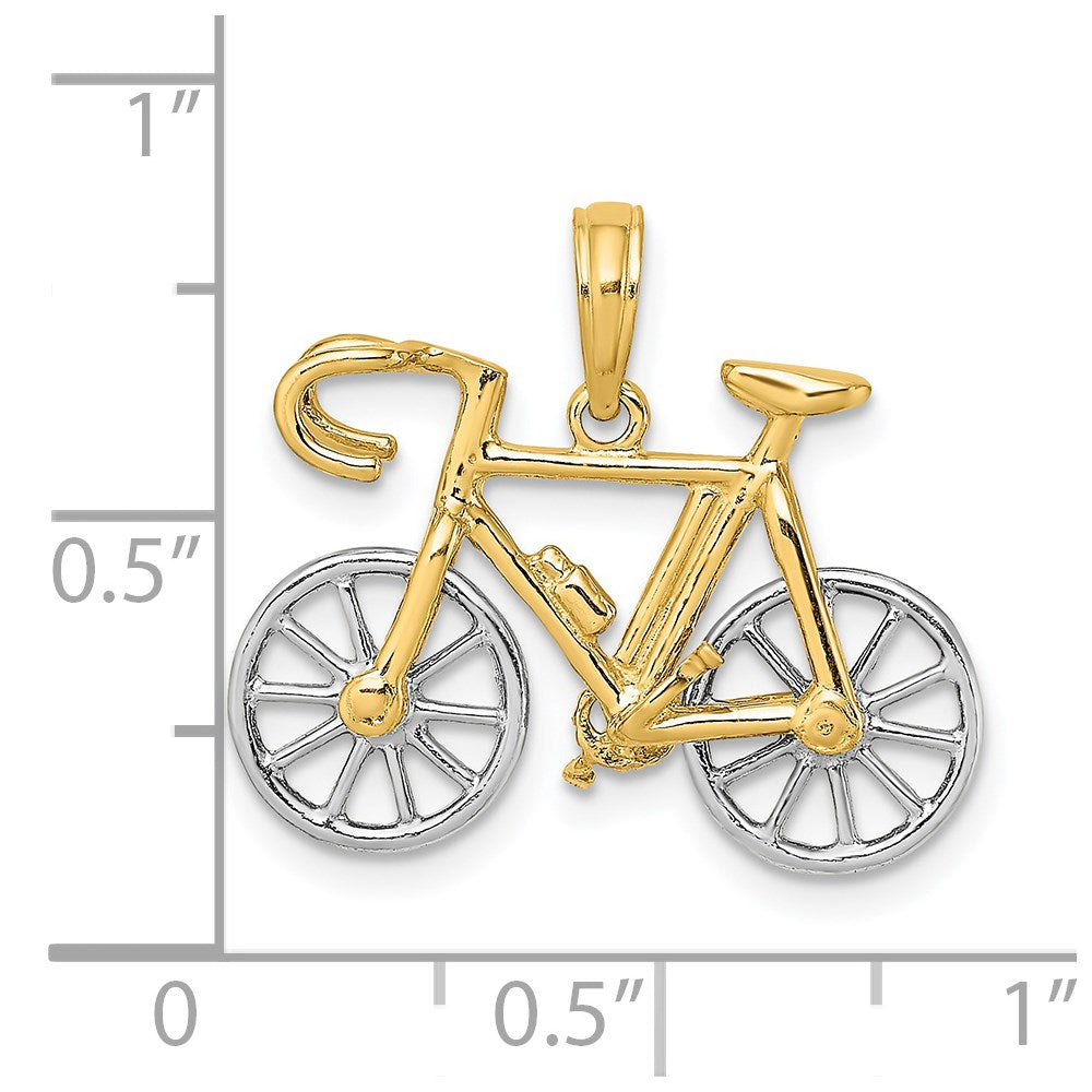 14k Two-tone 3-D Ten Speed Bicycle with Moveable Wheels Charm