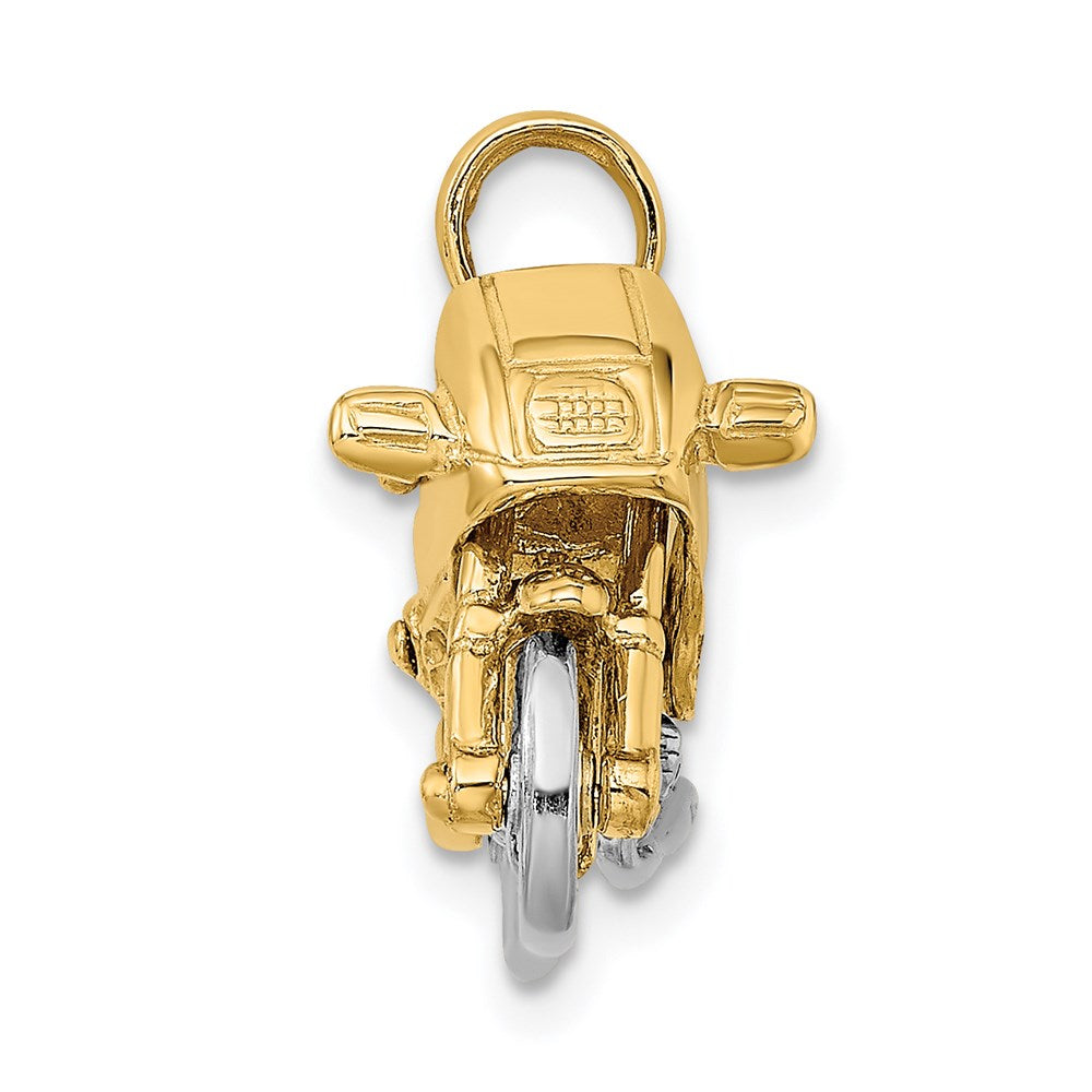 14k Two-tone 3-D Motorcycle with Moveable Wheels Pendant