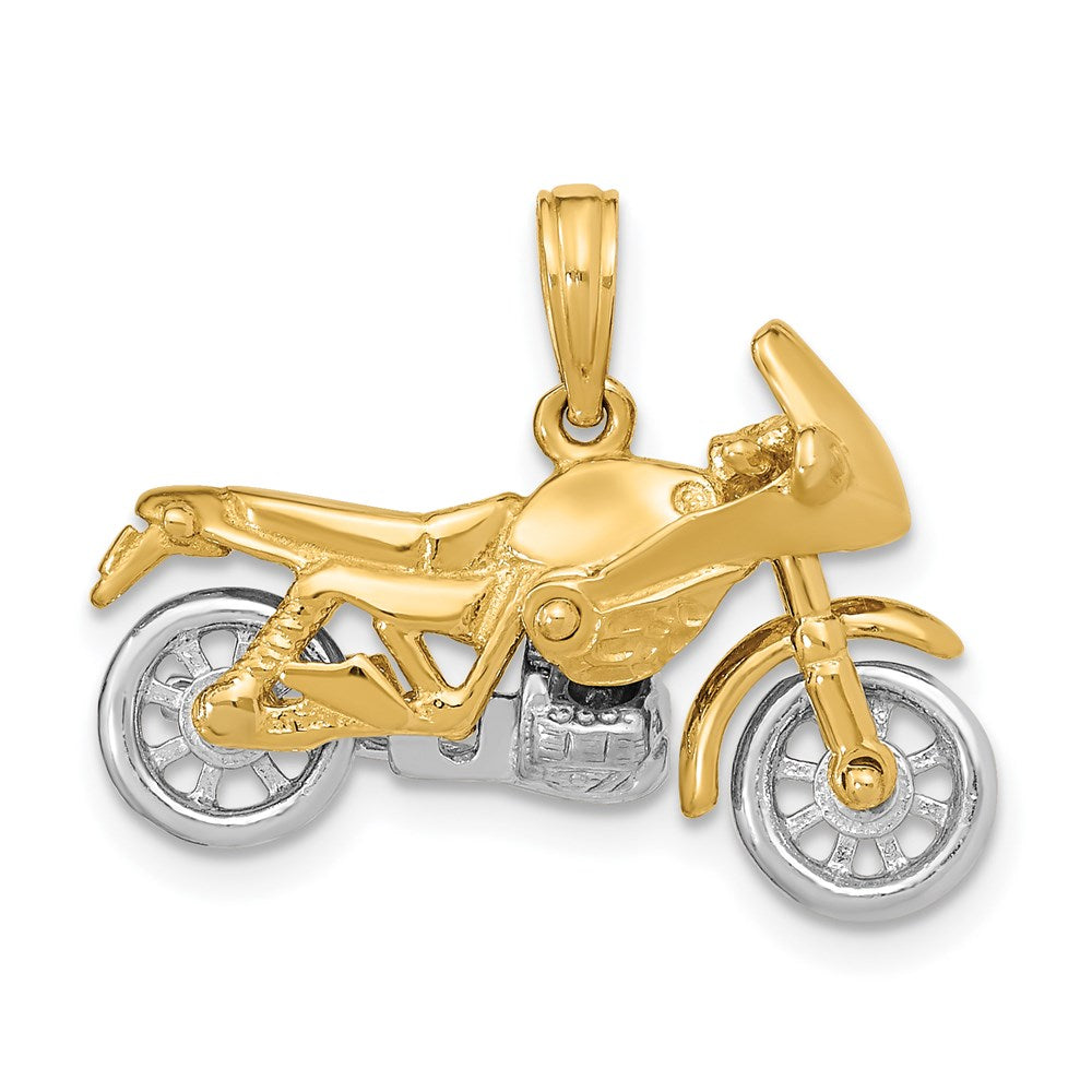 14k Two-tone 3-D Motorcycle with Moveable Wheels Pendant