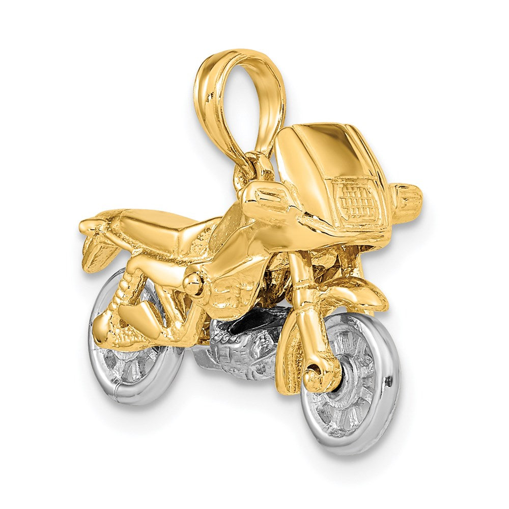 14k Two-tone 3-D Motorcycle with Moveable Wheels Pendant
