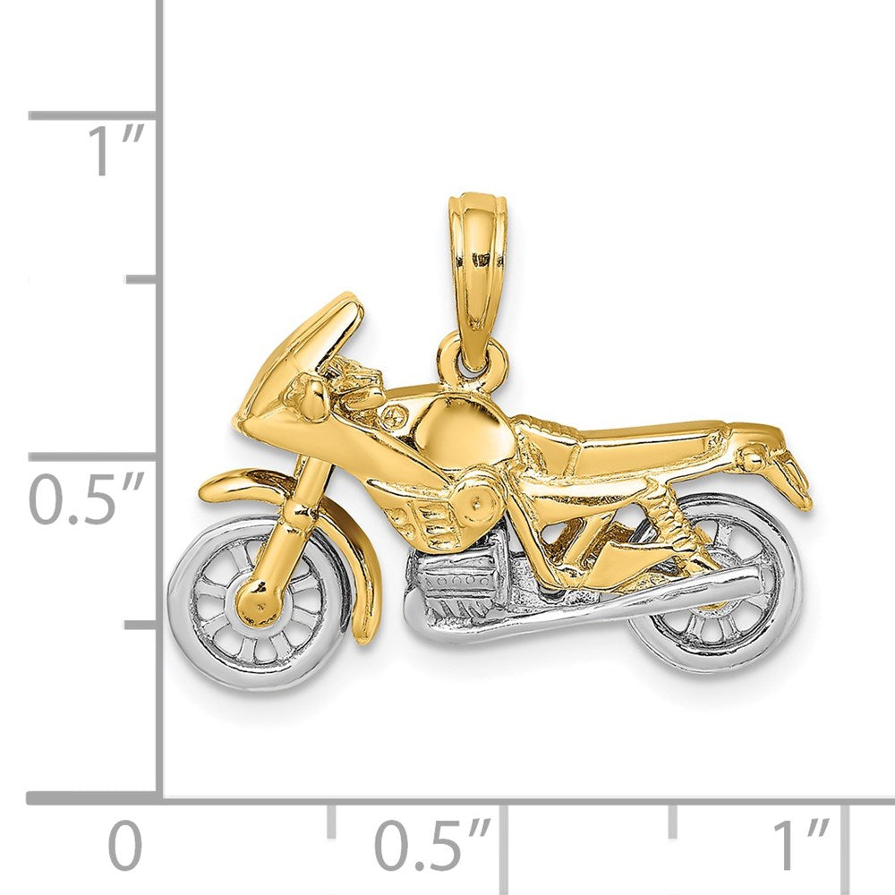 14k Two-tone 3-D Motorcycle with Moveable Wheels Pendant