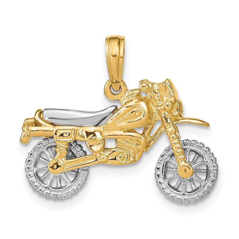 14k Two-tone 3-D Dirt Bike Motorcycle with Moveable Wheels Charm