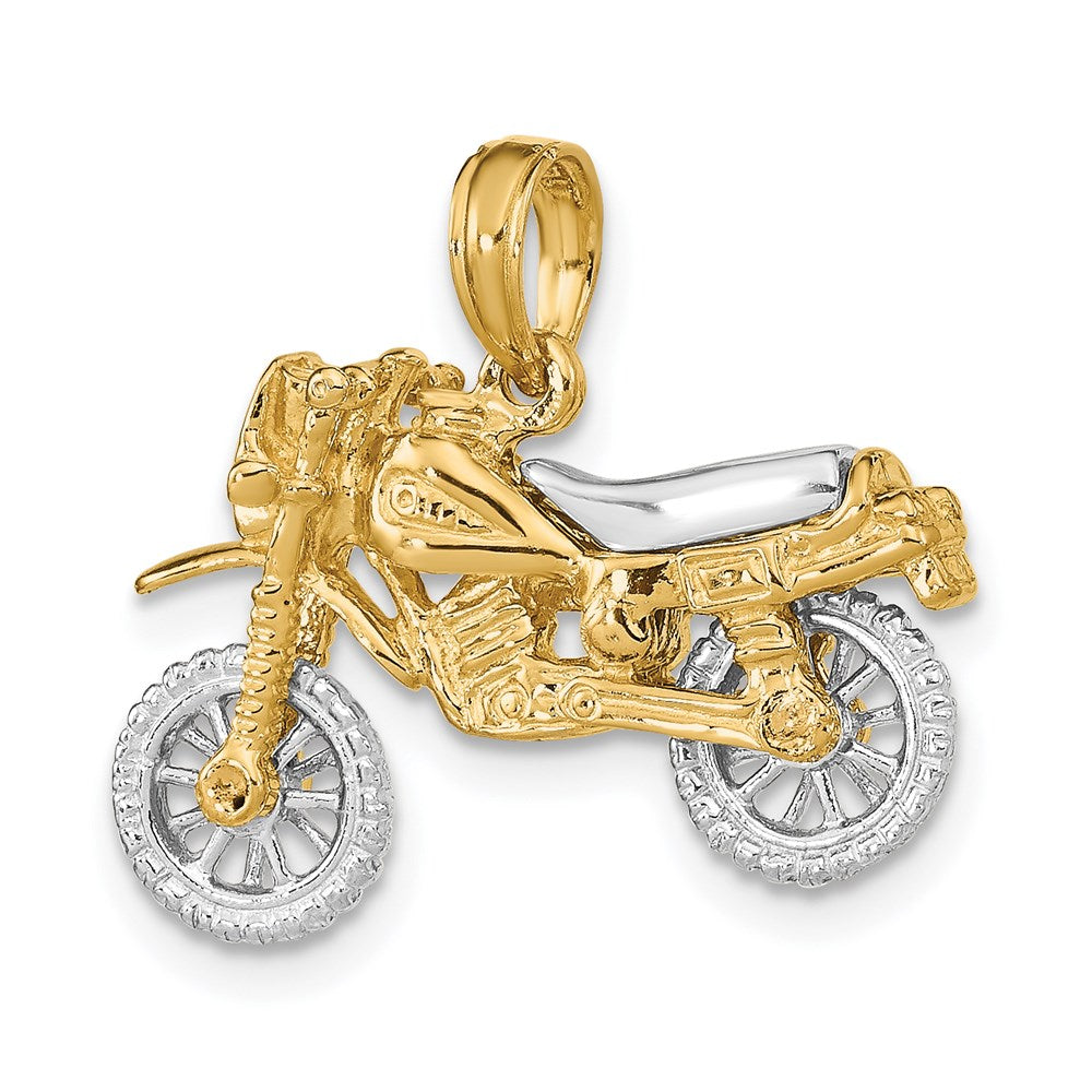 14k Two-tone 3-D Dirt Bike Motorcycle with Moveable Wheels Charm