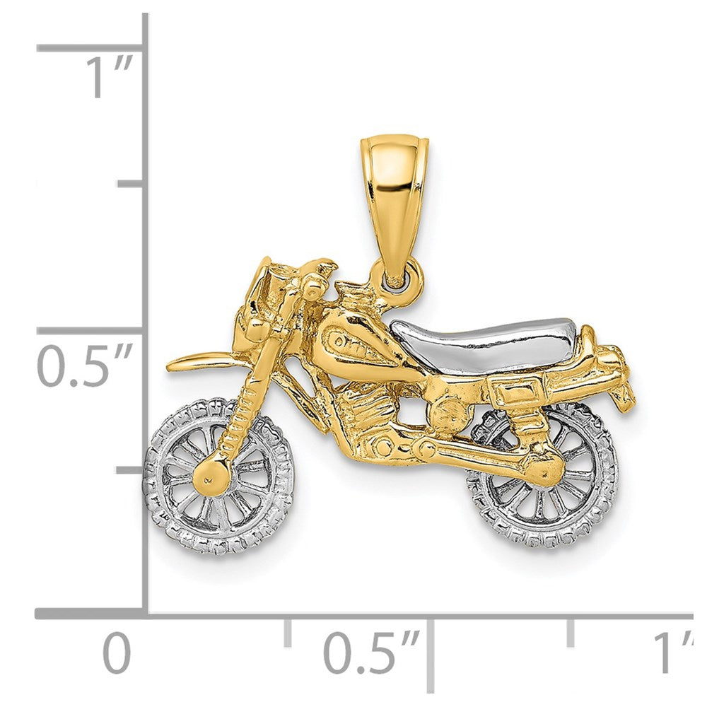 14k Two-tone 3-D Dirt Bike Motorcycle with Moveable Wheels Charm
