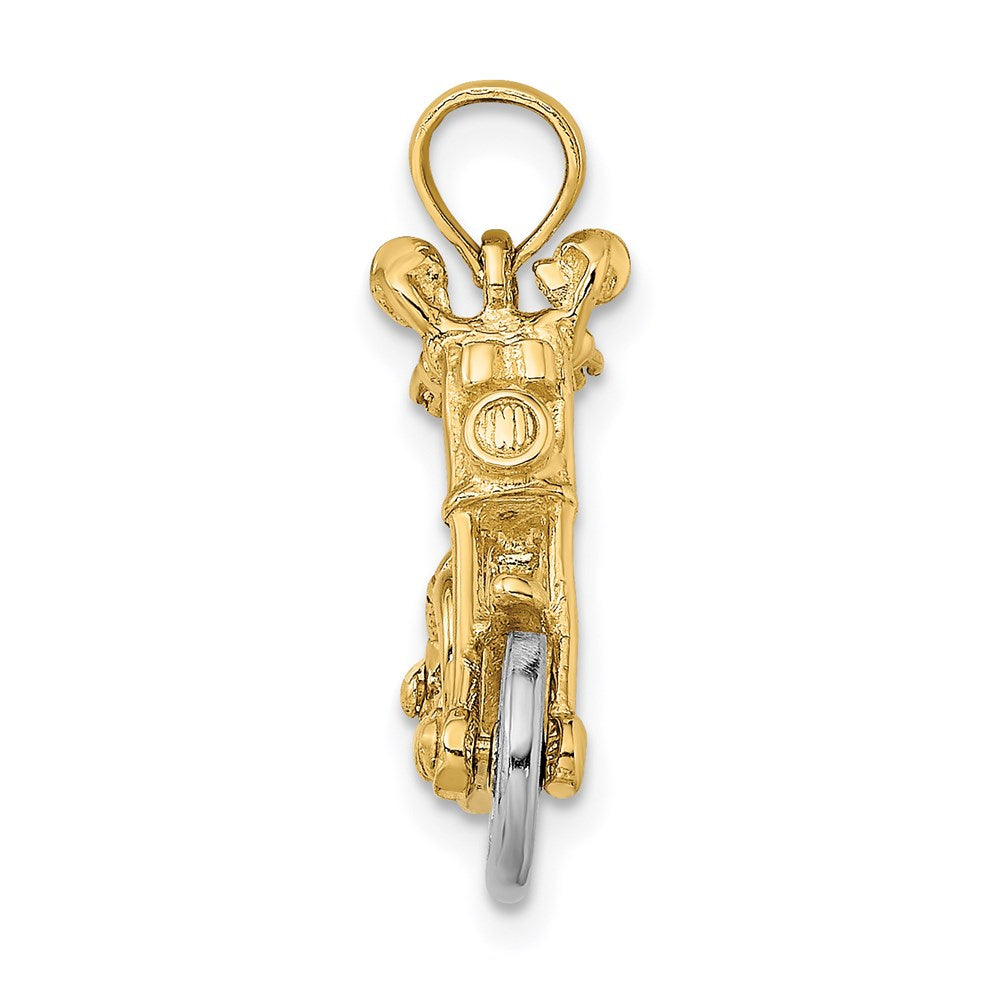 14k Two-tone 3-D Chopper Motorcycle with Moveable Wheels Charm
