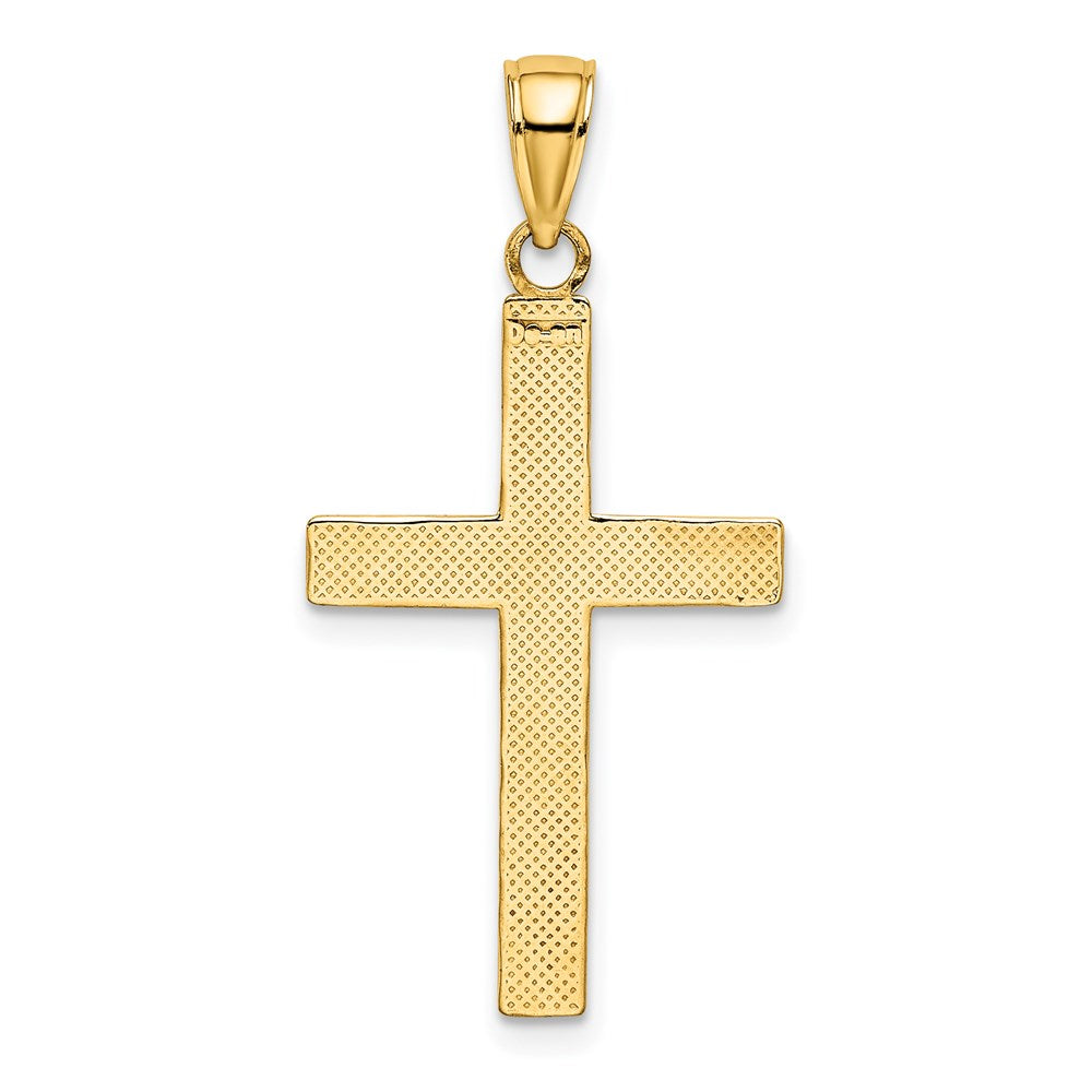 14K and White Rhodium Polished Tubular Cross Charm
