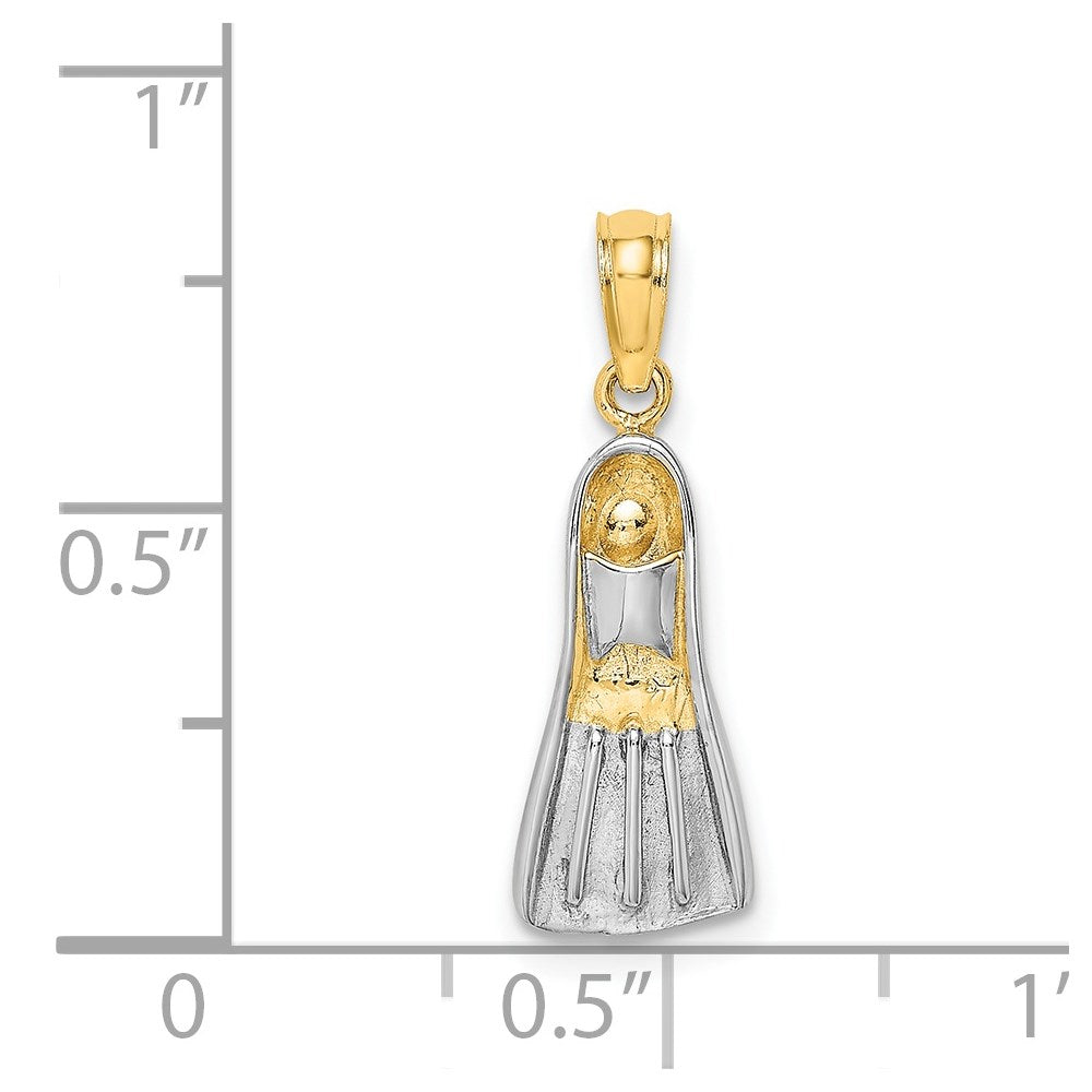 14k and White Rhodium 3-D Scuba Flipper Charm