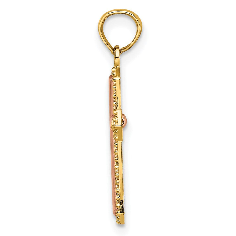 14K Two-tone Beaded Trim Cross Charm