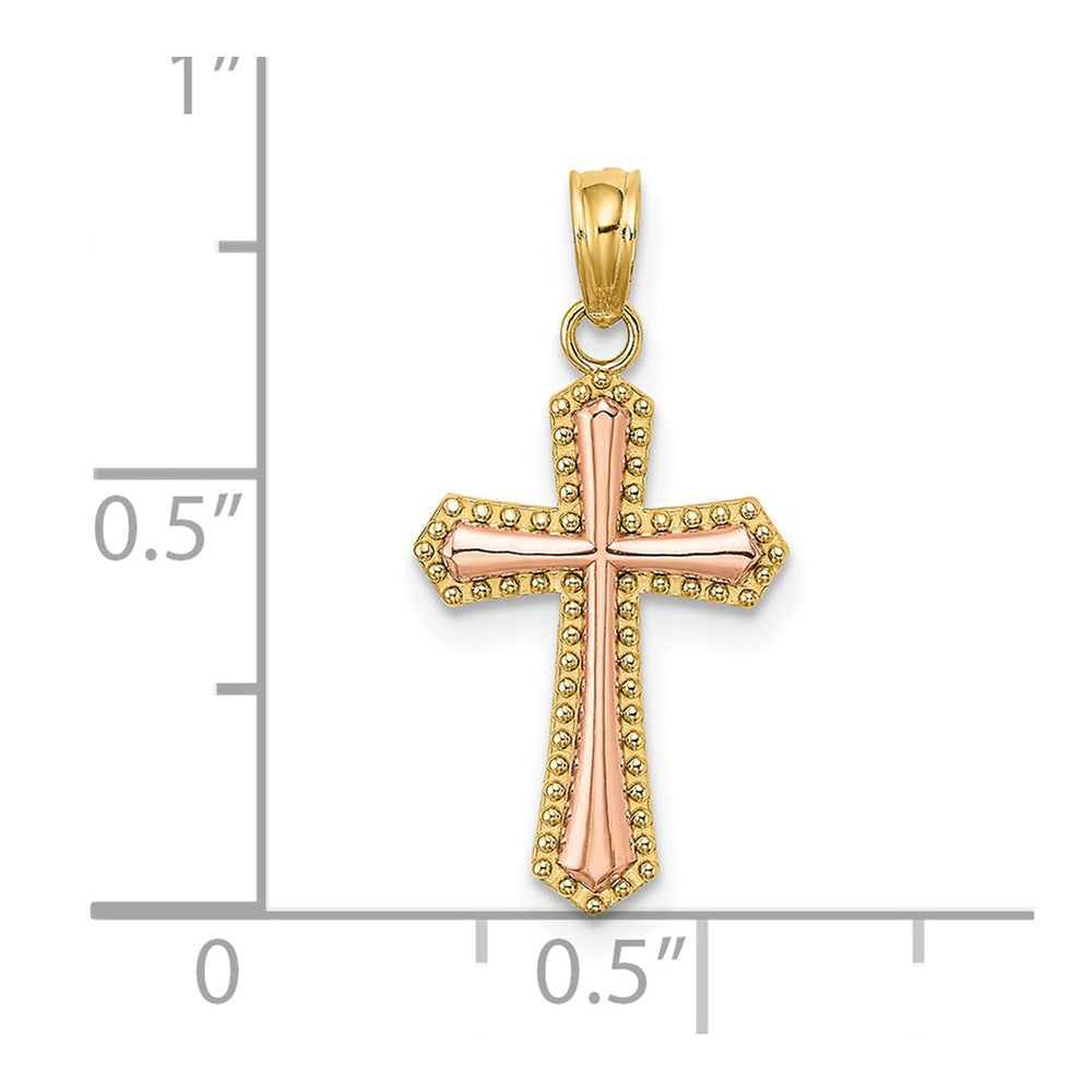 14K Two-tone Beaded Trim Cross Charm