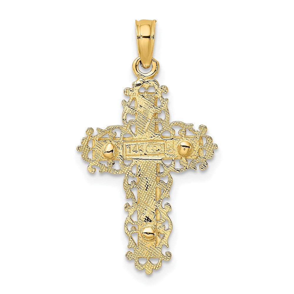 14K and White Rhodium Textured Lace Trim Crucifix Charm
