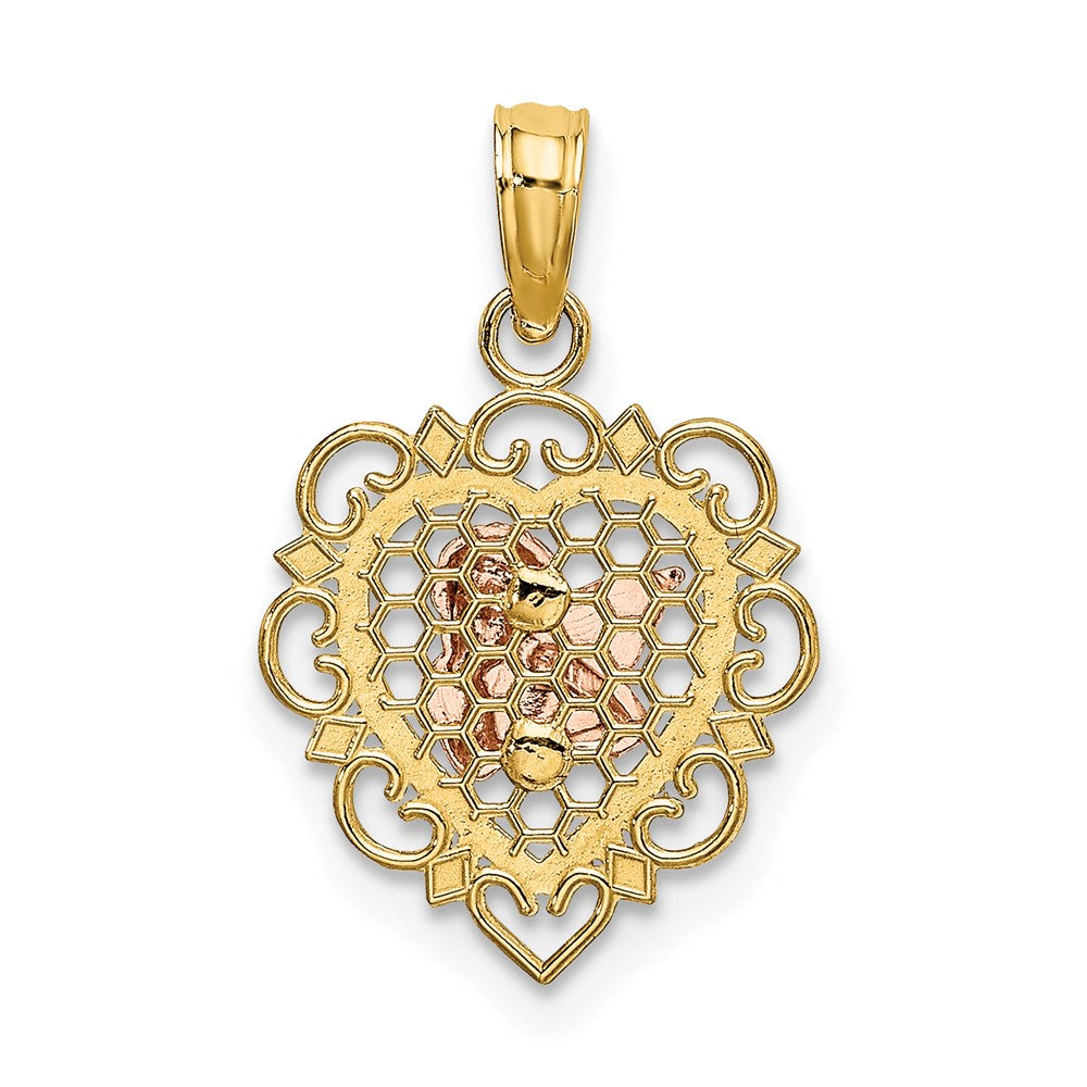 14K Two-tone and White Rhodium Small Angel In Scalloped Edge Heart Charm