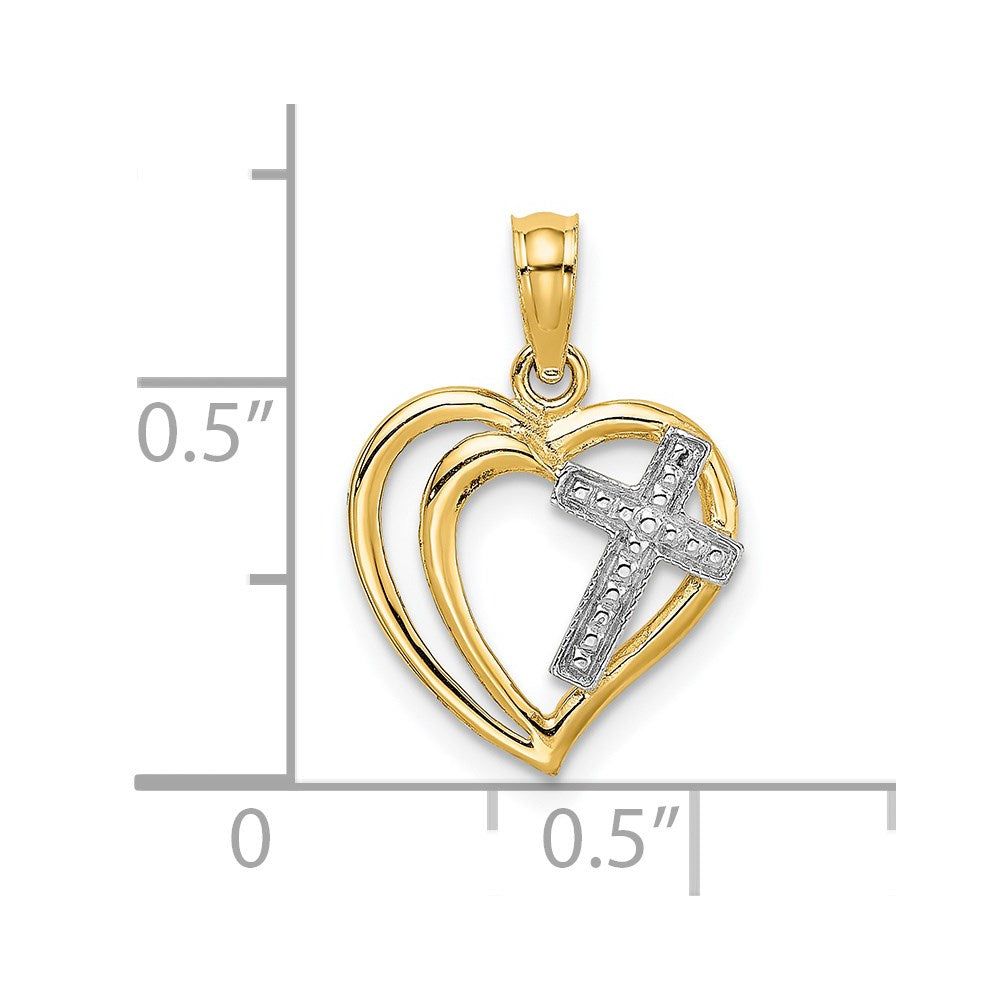 14K with White Rhodium Cross In Heart Charm