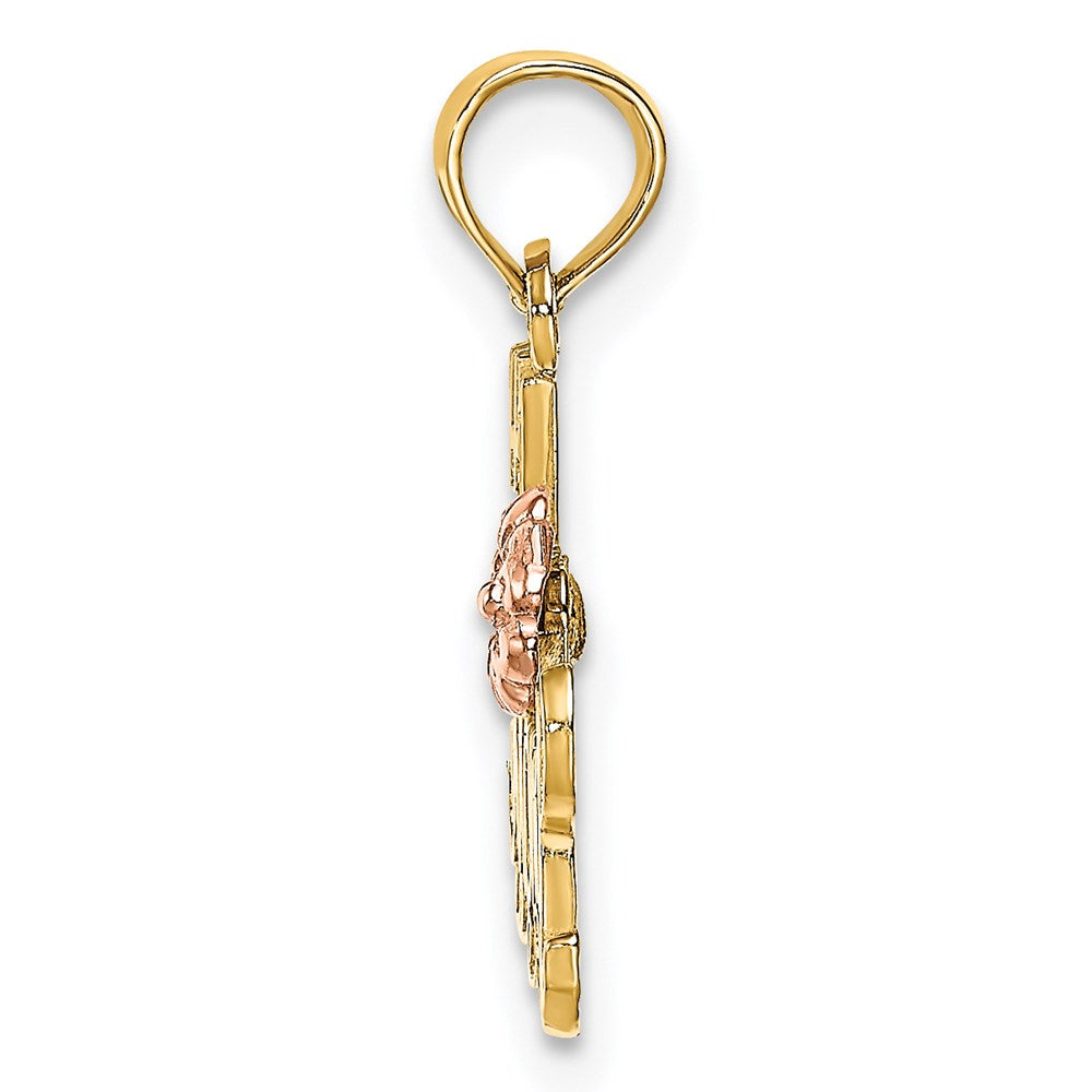 14k Two-Tone #1 MOM Script with Flower Charm