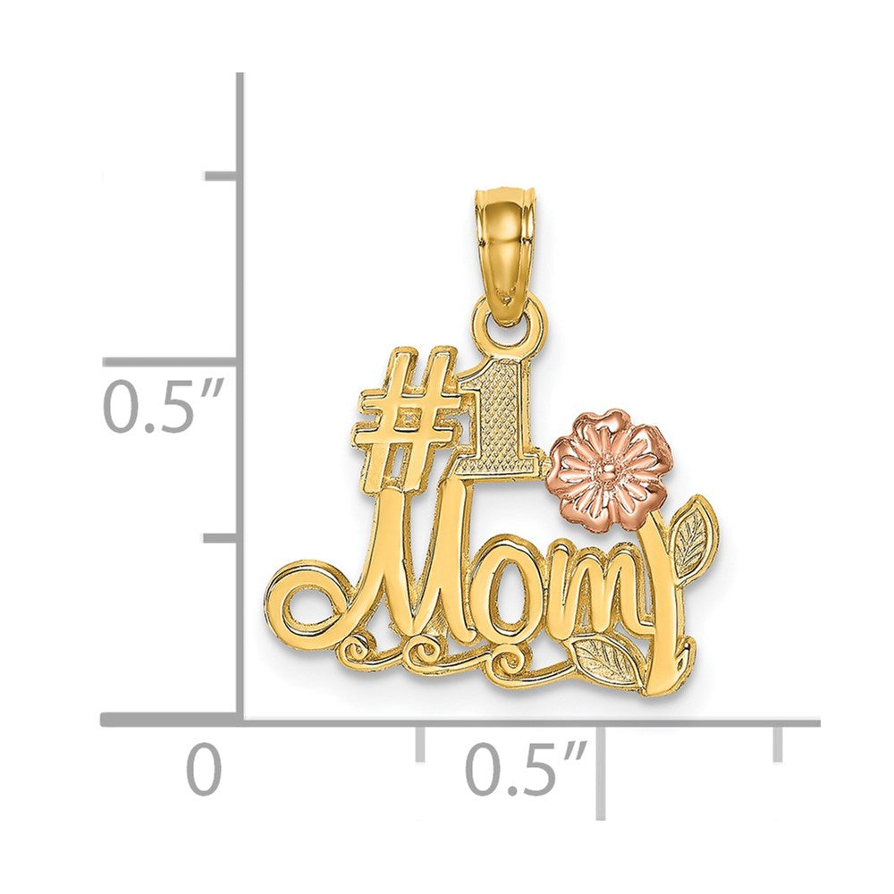 14k Two-Tone #1 MOM Script with Flower Charm
