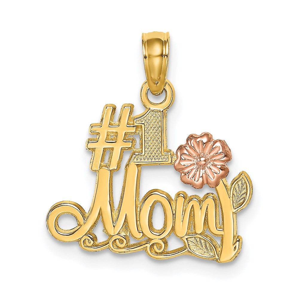 14k Two-Tone #1 MOM Script with Flower Charm