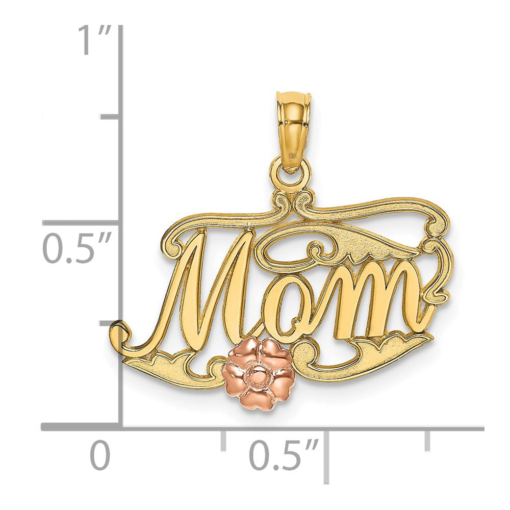 14k Two-Tone MOM Script with Flower Charm