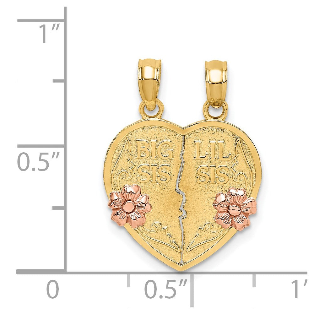 14k Two-Tone BIG SIS-LIL SIS 2-Piece Break-apart Heart Charm