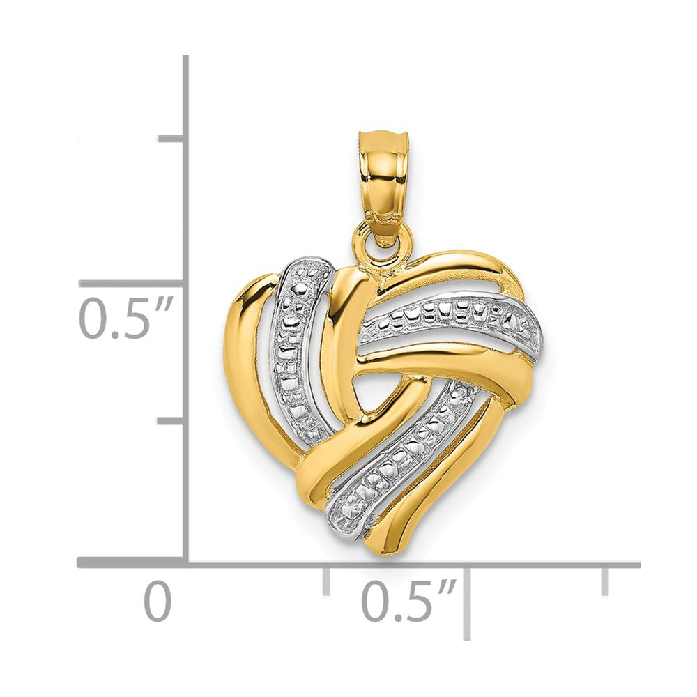 14k and White Rhodium Textured Heart Charm