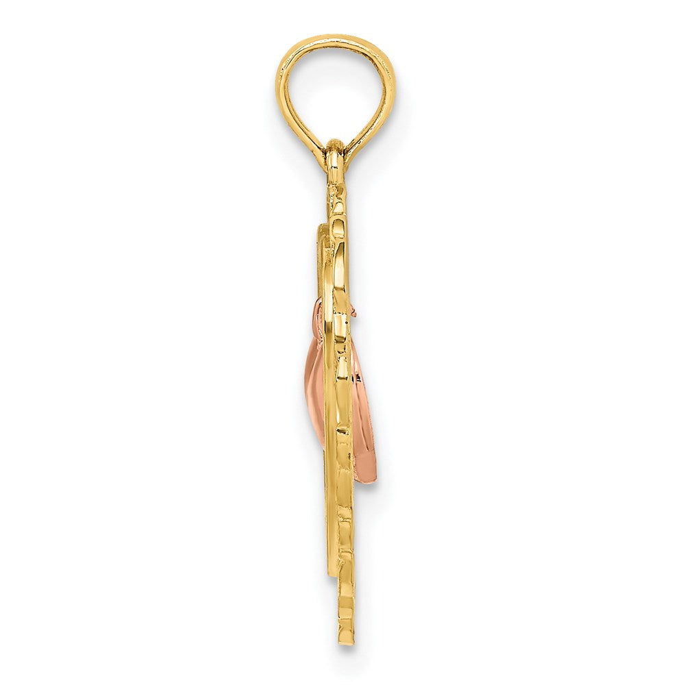 14k Yellow and Rose Polished Dangling Heart In Heart Charm