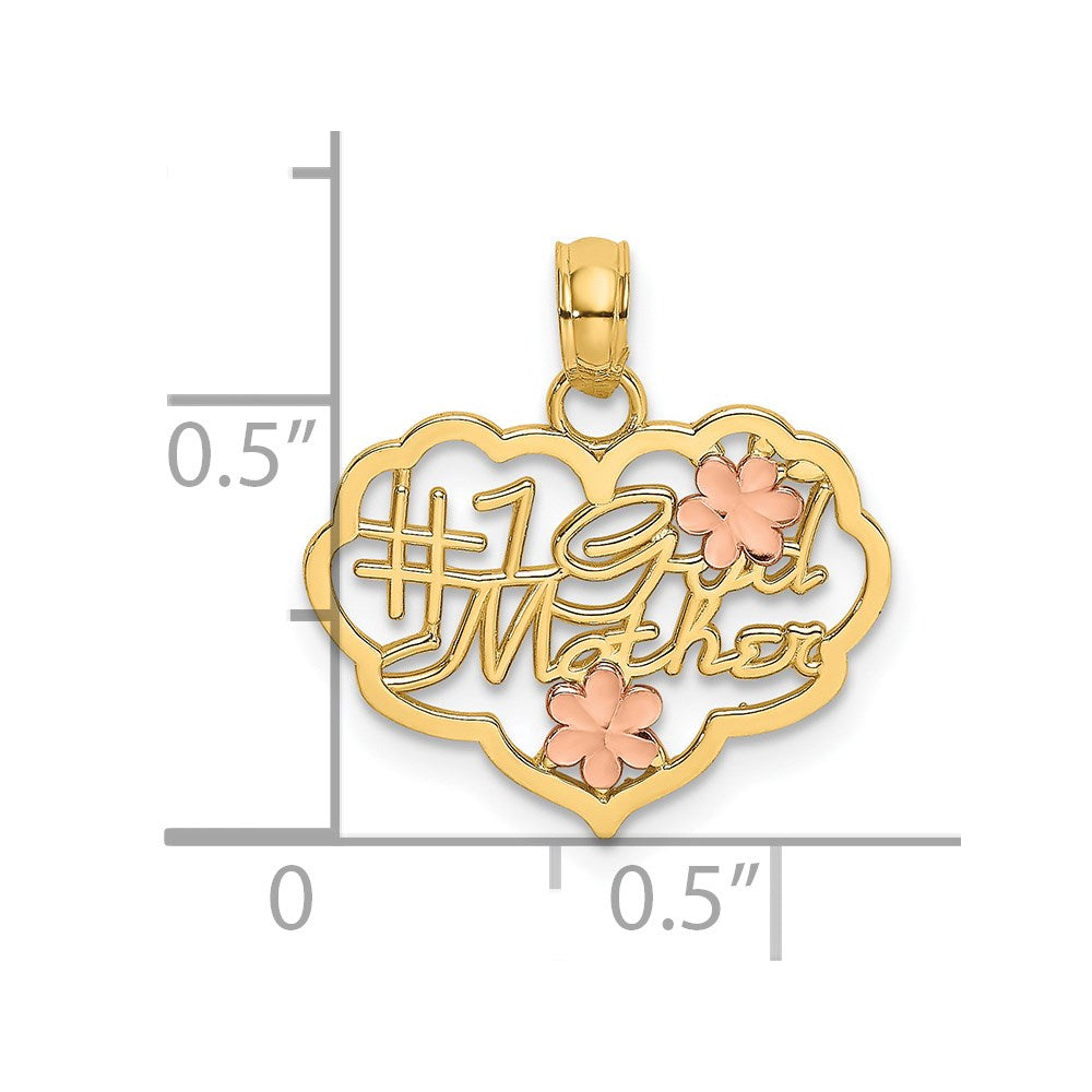 14k Two-Tone Diamond-cut #1 GOD MOTHER and Flowers In Heart Charm