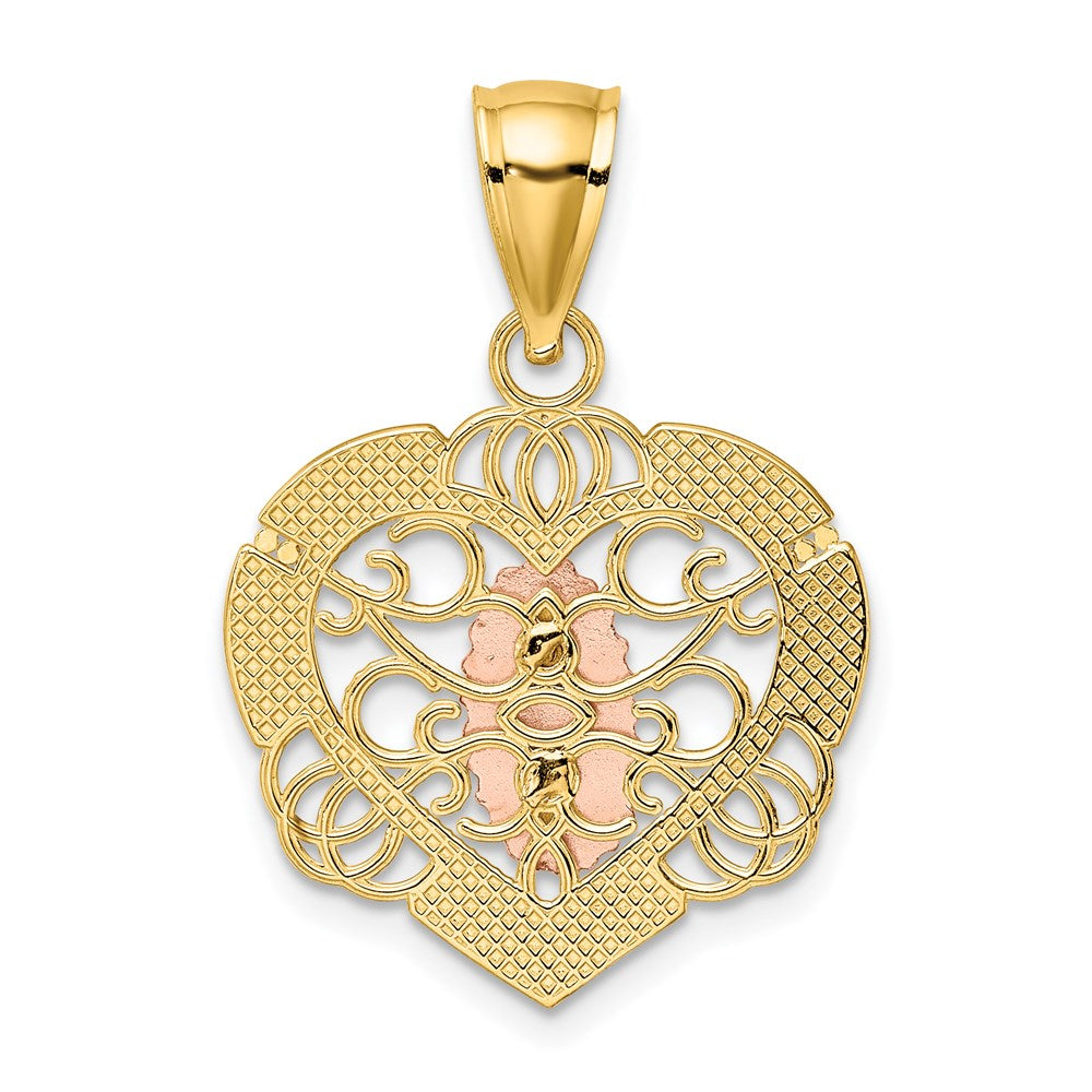 14K Two-tone with White Rhodium Our Lady of Guadalupe In Heart Charm