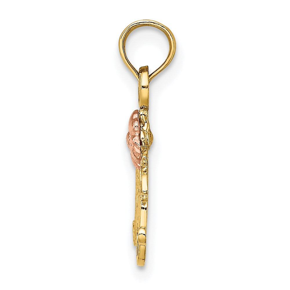 14k Two-Tone Textured Flower MOM Charm