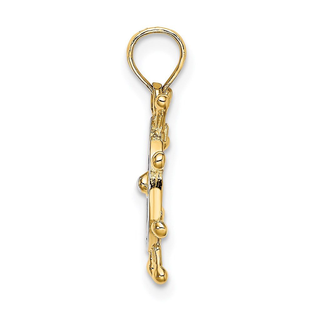 14K and White Rhodium 2-D Ship Wheel Charm