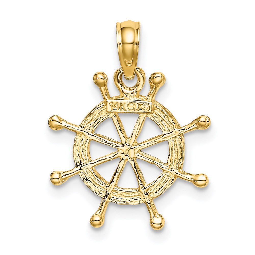 14K and White Rhodium 2-D Ship Wheel Charm