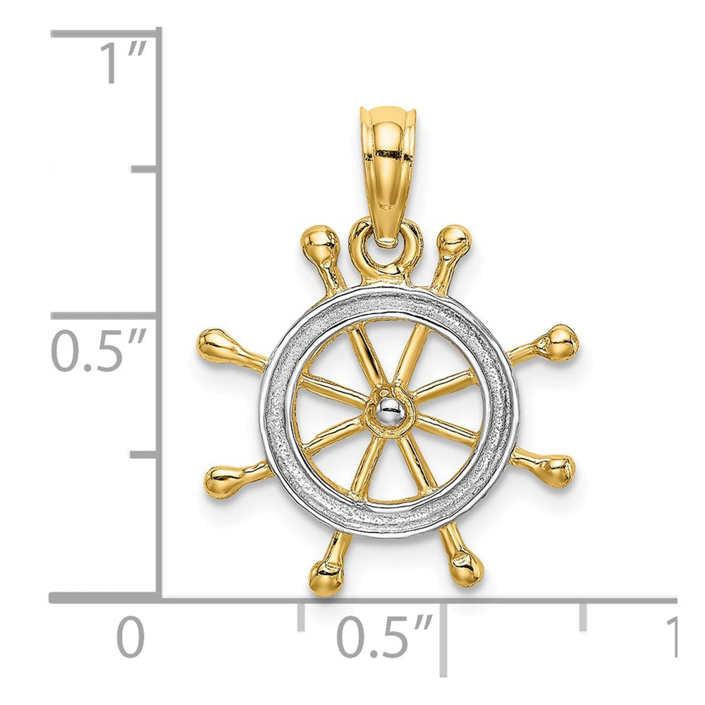 14K and White Rhodium 2-D Ship Wheel Charm