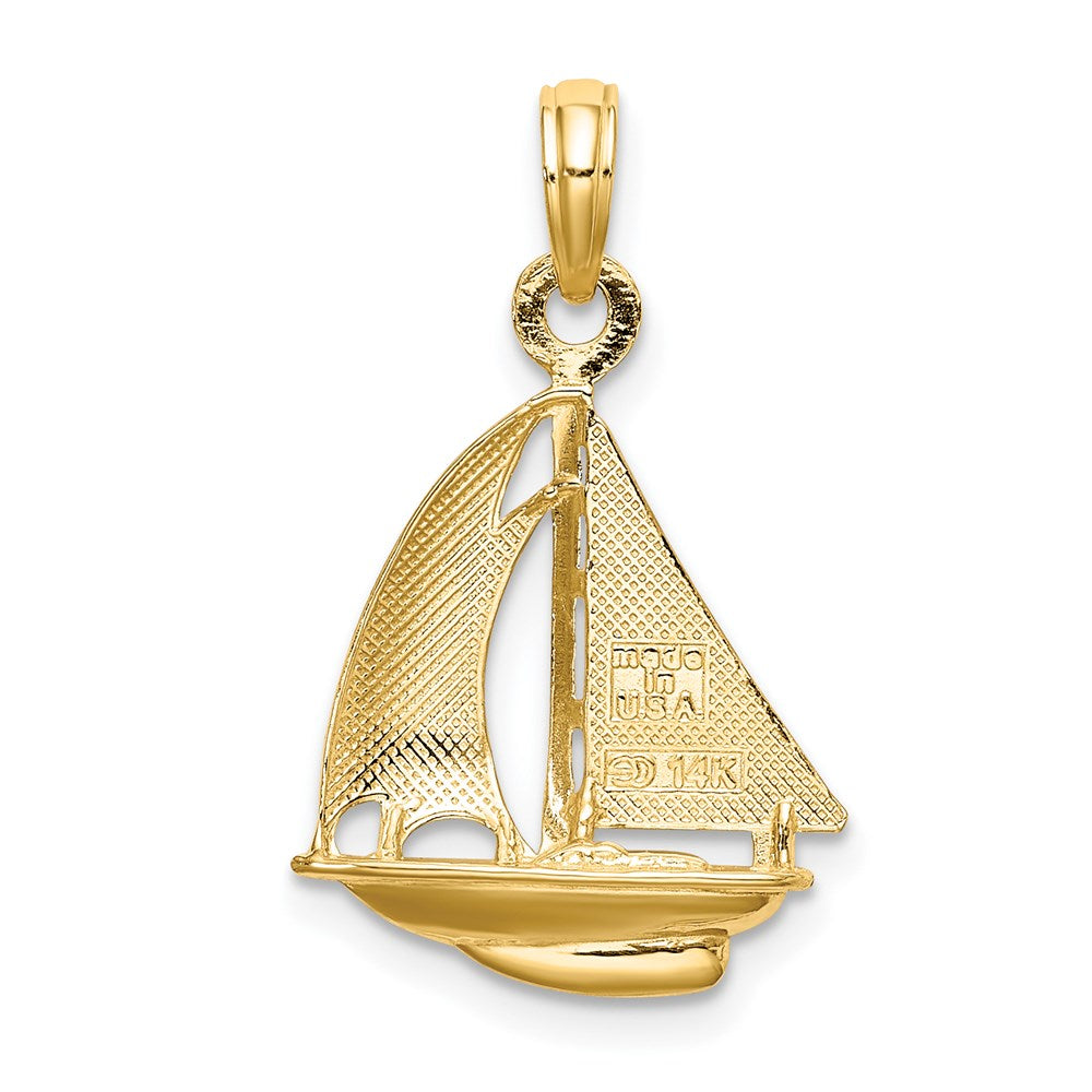 14K and White Rhodium 3-D Polished Sailboat Charm