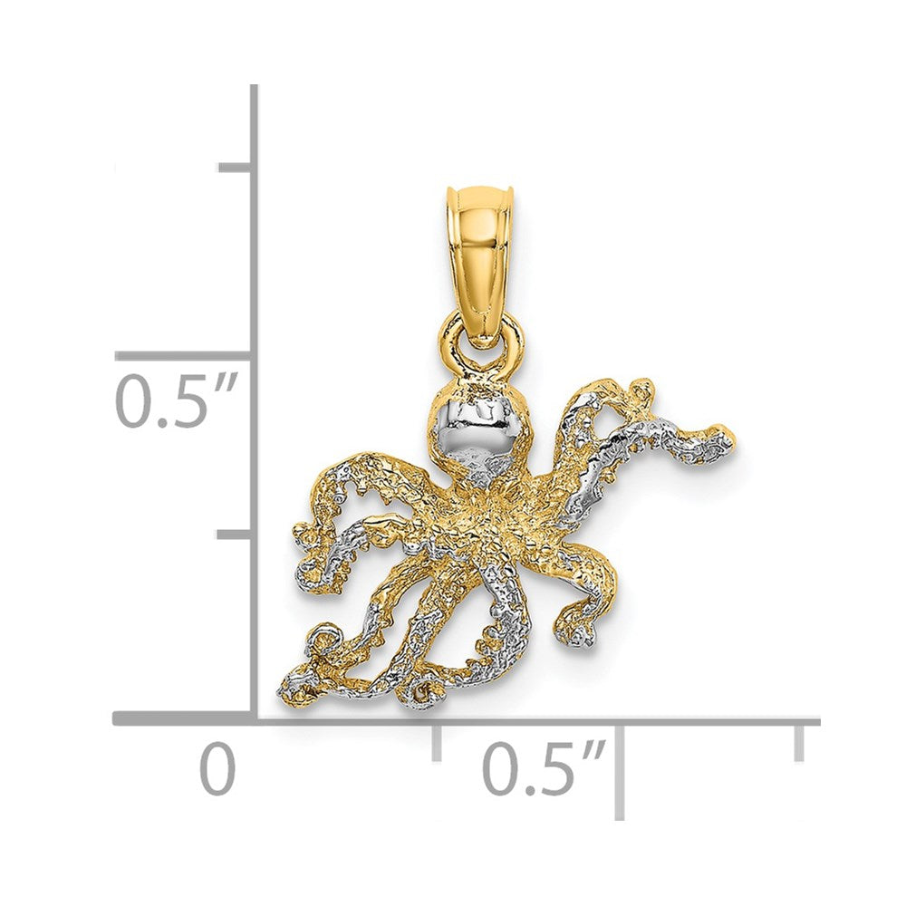 14K and White Rhodium Textured Octopus Charm