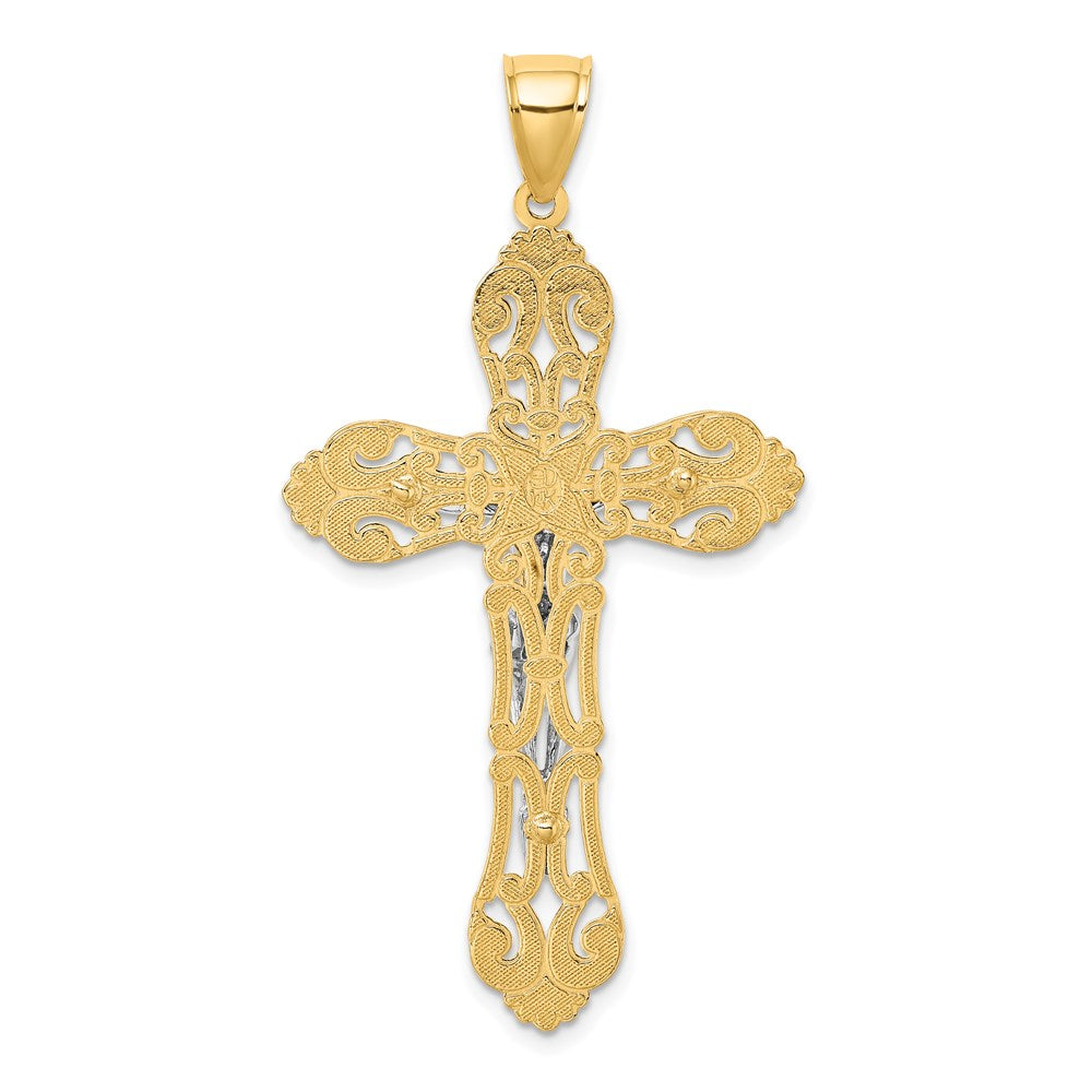 14K Two-tone Filigree Crucifix Charm