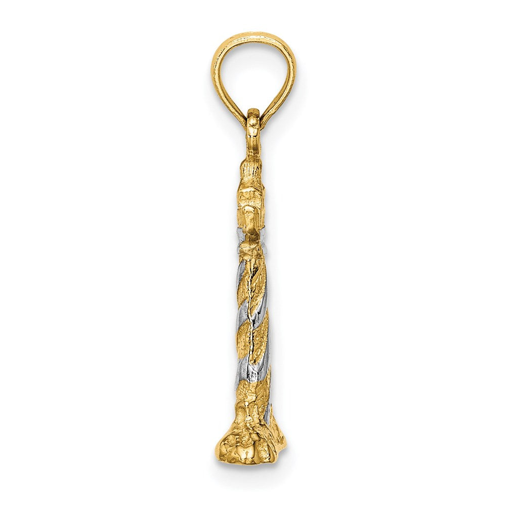 14K and White Rhodium 3-D Lighthouse Charm