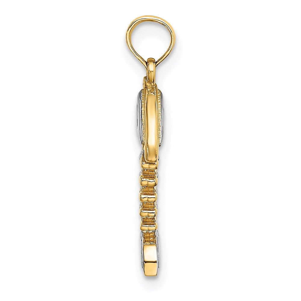 14K and White Rhodium 3-D Fishbone Charm