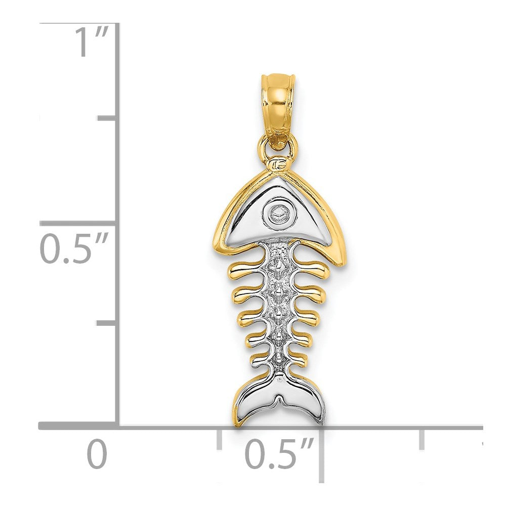 14K and White Rhodium 3-D Fishbone Charm