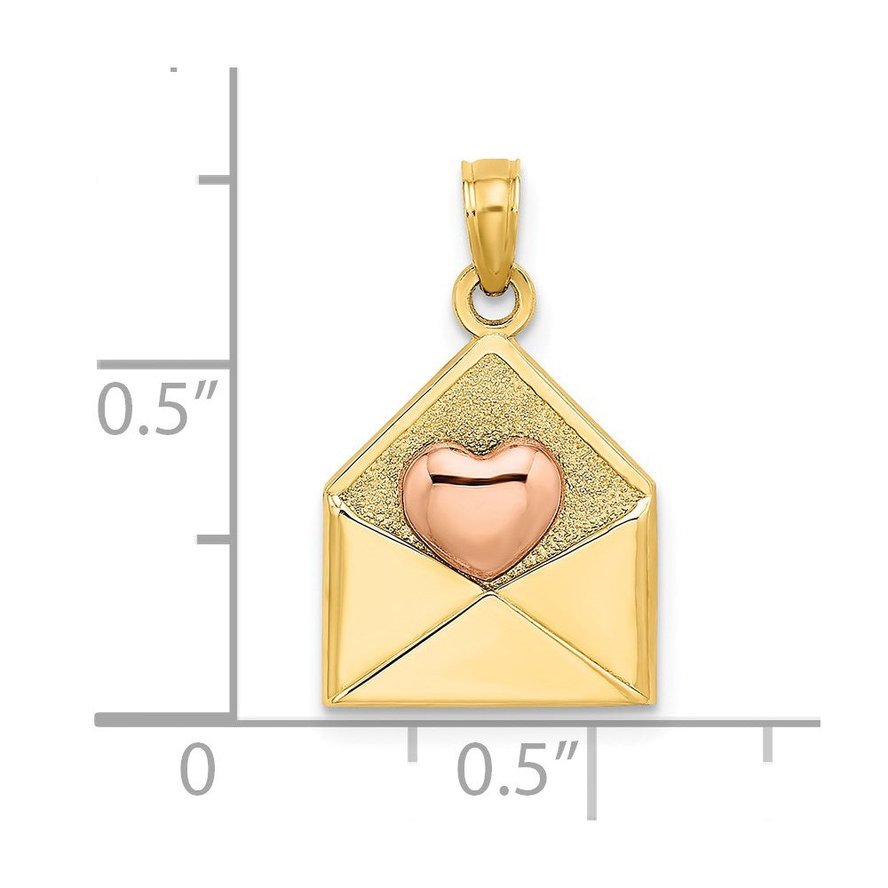 14k Yellow and Rose Heart 3-D XOXO Envelope Charm