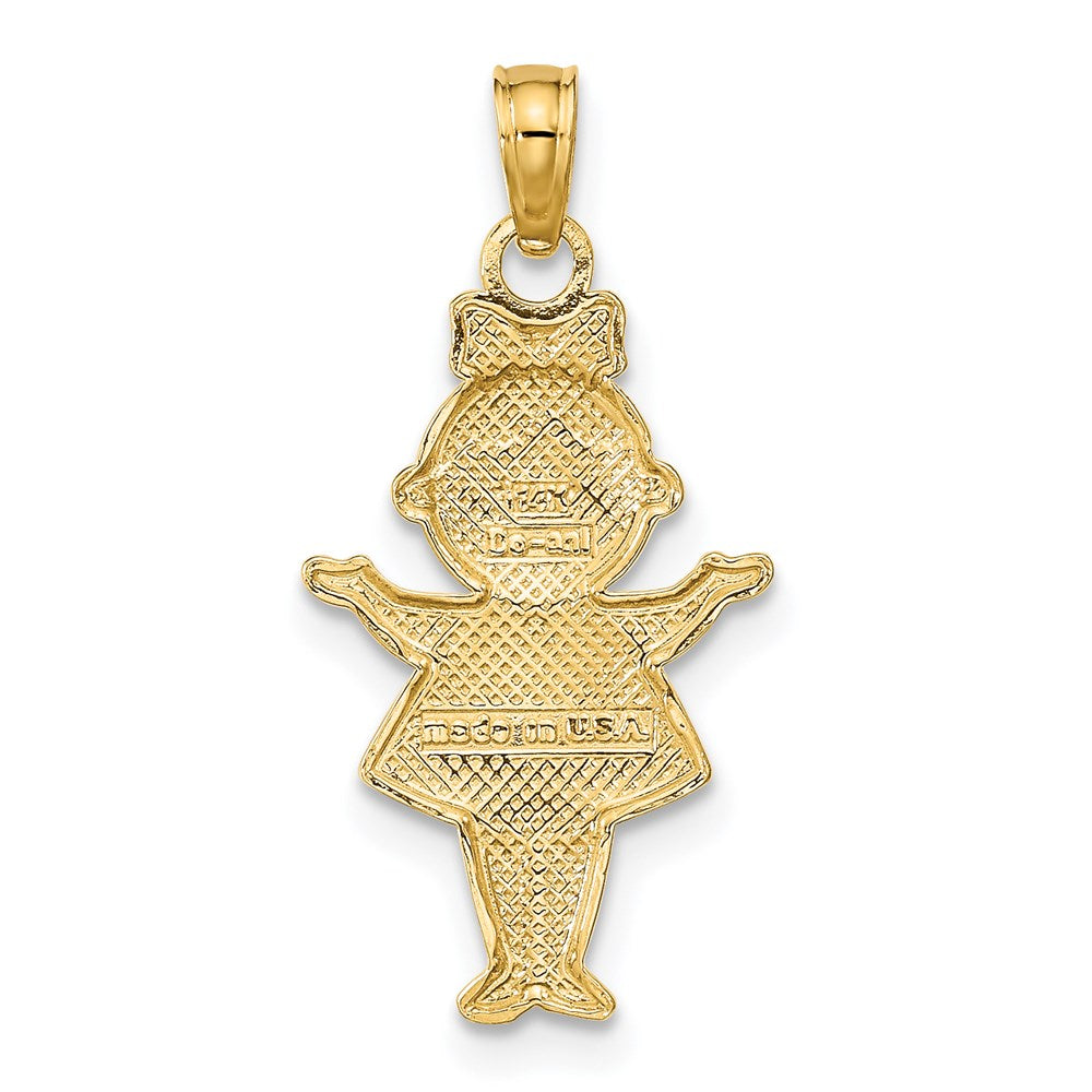 14K Textured with White Rhodium Girl Charm