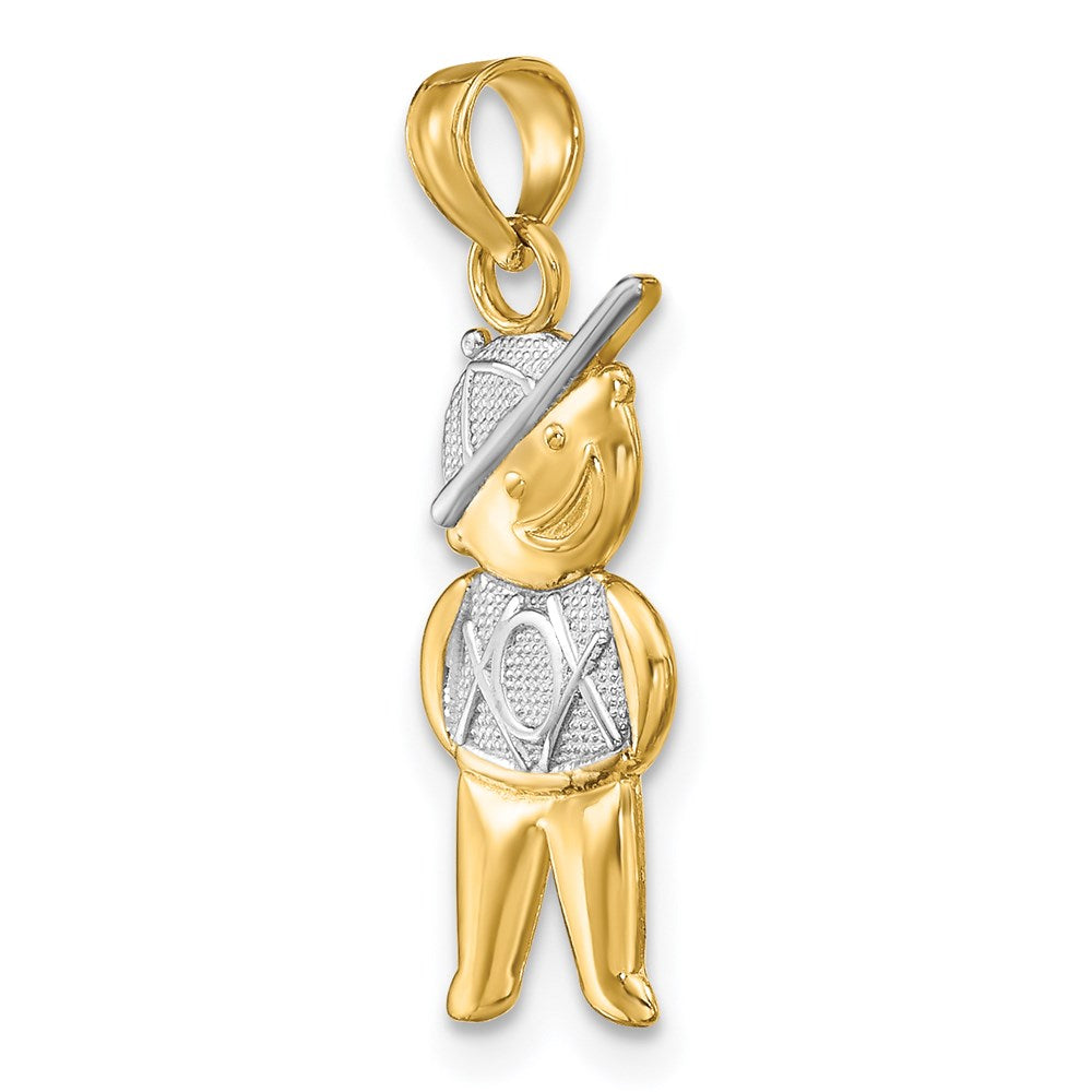 14K Textured with White Rhodium Boy Charm