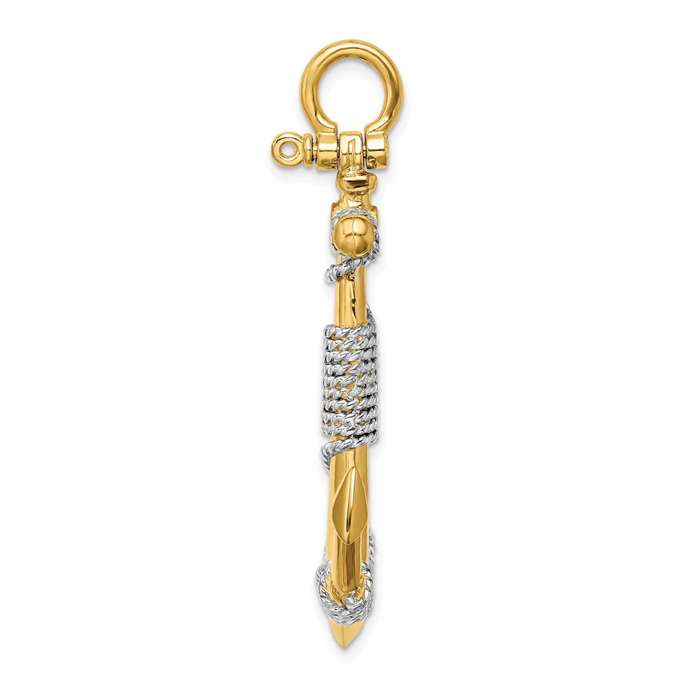 14K and White Rhodium 3-D Large Anchor with Wrapped Rope Charm