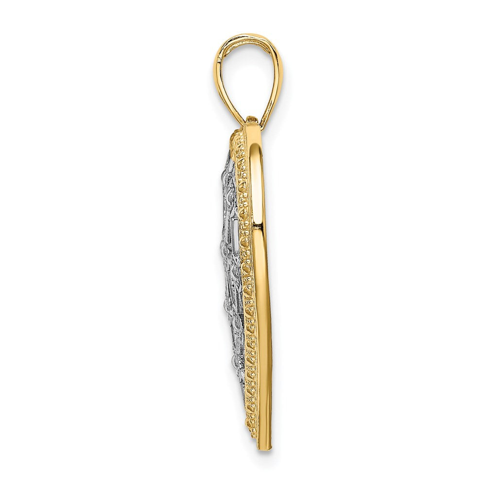 14k and White Rhodium Lattice Center Heart Charm