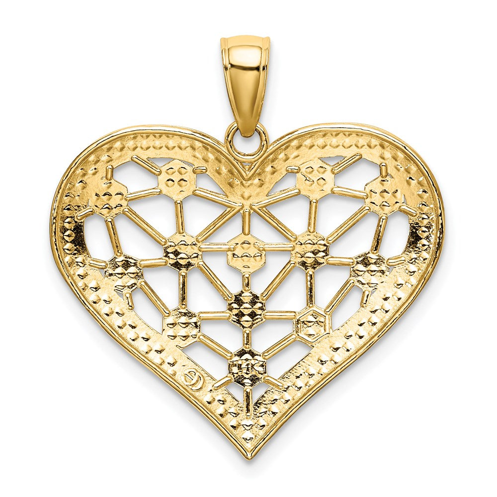 14k and White Rhodium Lattice Center Heart Charm
