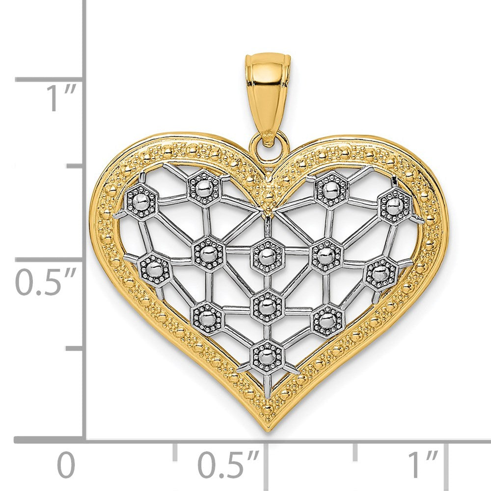 14k and White Rhodium Lattice Center Heart Charm